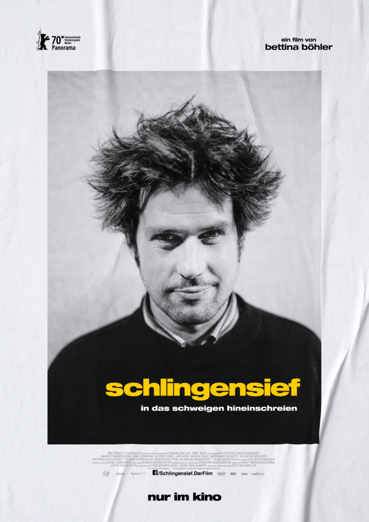 Plakat für den Dokumentarfilm SCHLINGENSIEF IN DAS SCHWEIGEN HINEINSCHREIEN